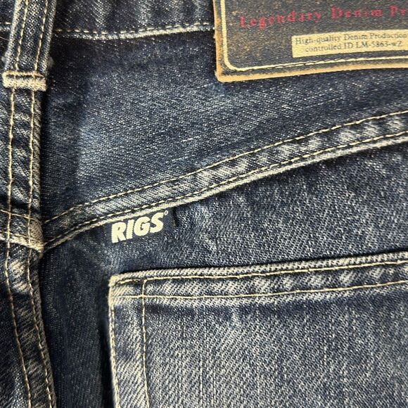 Rigs Legend Jeans Mens 31 Blue Jeans Wide Leg Distressed Button Fly Cut off - Picture 8 of 13